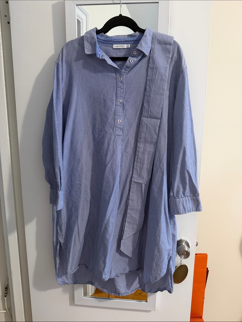 MERSEA Light Blue Long Sleeve Shirt Dress with Tie Detail